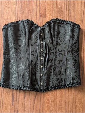 Black Brocade Lace-Up Corset Top